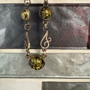 House of  Amber Sterling Silver Necklace with yellow/Black Amber Stones